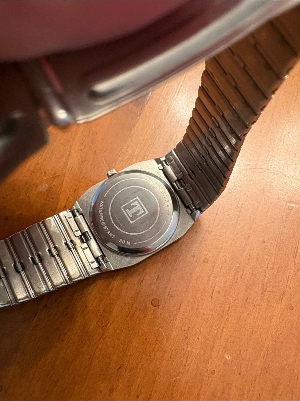 Tissot Silver and Black Square Dial Stainless Steel Watch 29.5-30mm